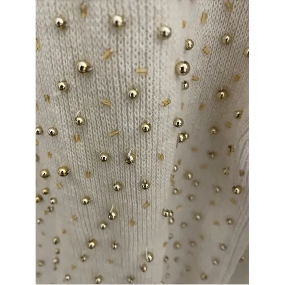 Vintage 80’s Bonnie Bower Beaded Sweater Cream Gold S Party Disco Grannie