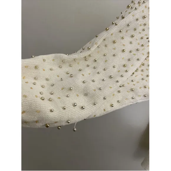 Vintage 80’s Bonnie Bower Beaded Sweater Cream Gold S Party Disco Grannie