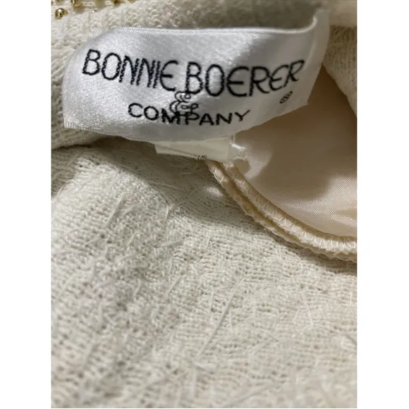 Vintage 80’s Bonnie Bower Beaded Sweater Cream Gold S Party Disco Grannie