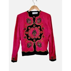 Vintage Adrianna Papell Silk Jacket Womens Sz 8 Pink Baroque Art to Wear Evening