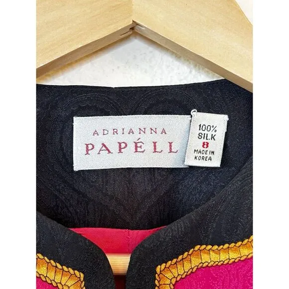 Vintage Adrianna Papell Silk Jacket Womens Sz 8 Pink Baroque Art to Wear Evening
