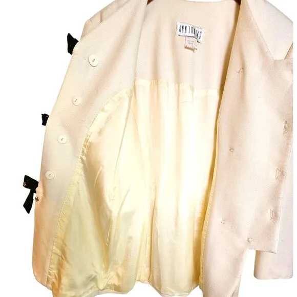 Vintage Ann Tobias Ivory White &amp; Black Bow Blazer Jacket