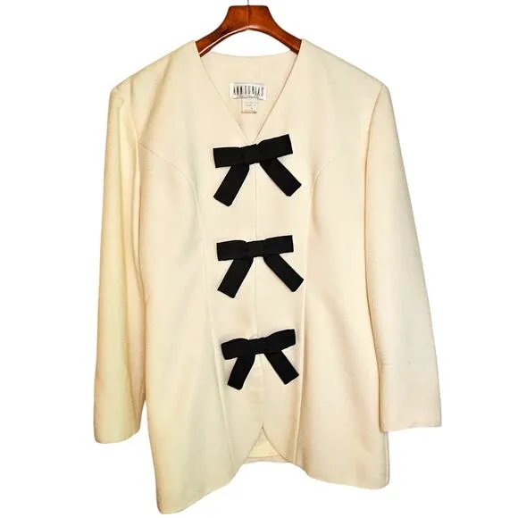 Vintage Ann Tobias Ivory White &amp; Black Bow Blazer Jacket