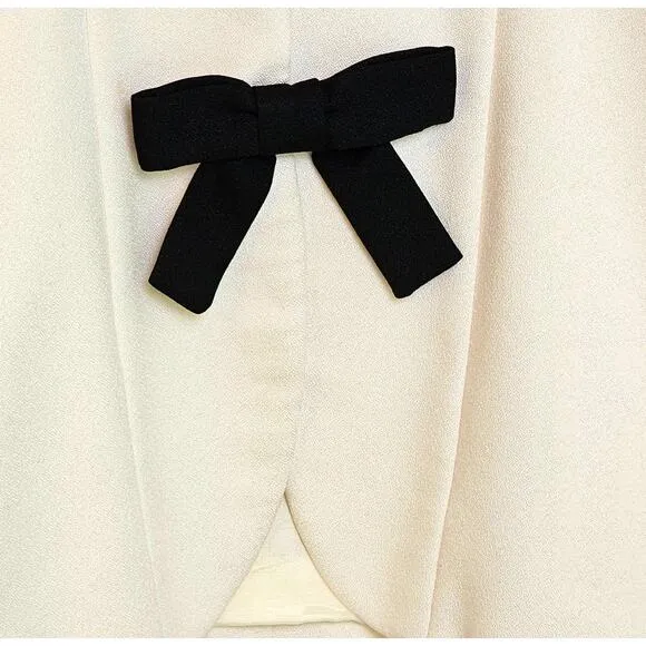 Vintage Ann Tobias Ivory White &amp; Black Bow Blazer Jacket