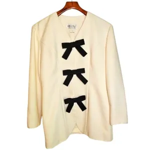 Vintage Ann Tobias Ivory White &amp; Black Bow Blazer Jacket