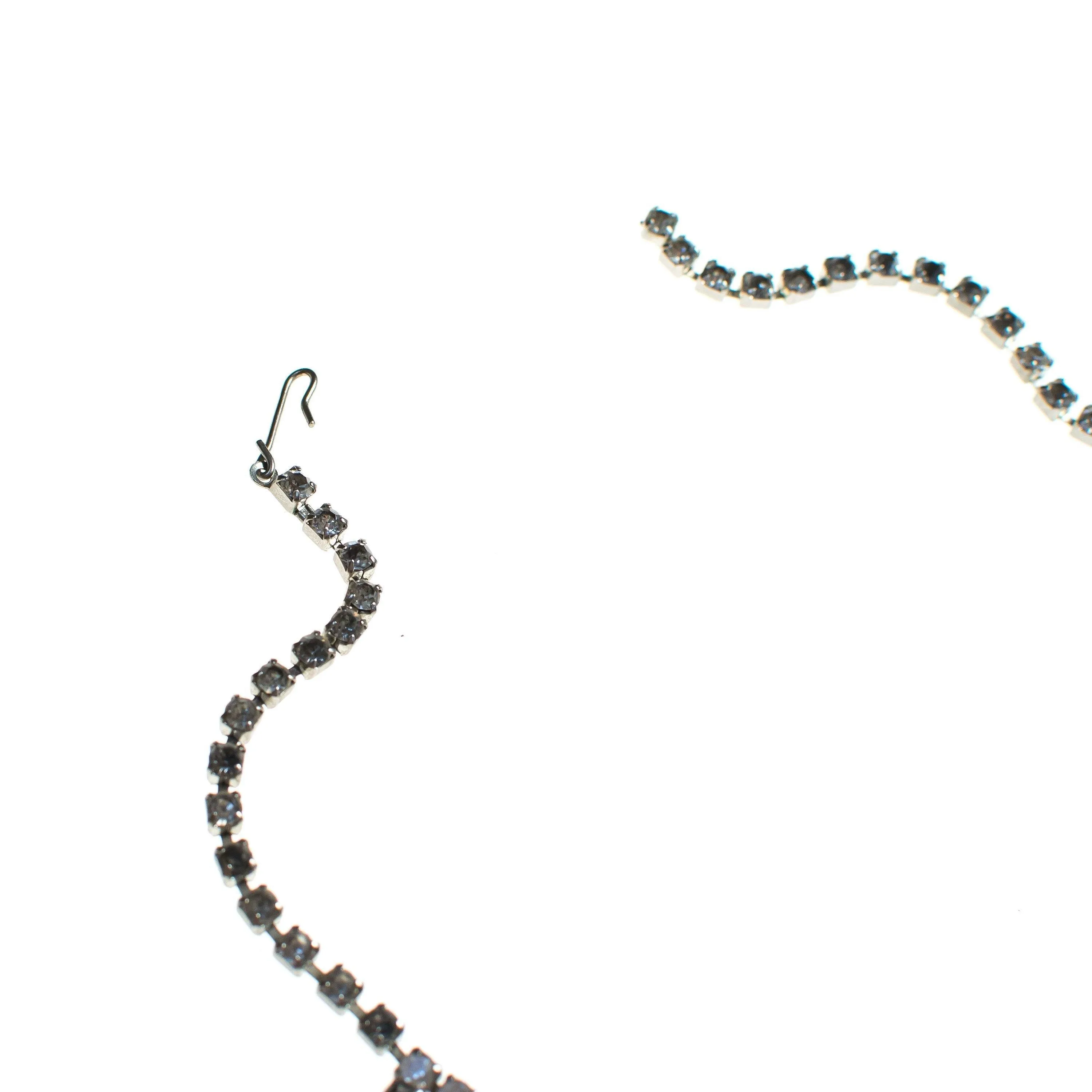 Vintage Art Deco Four Row Rhinestone Choker Necklace Set in Silver Tone