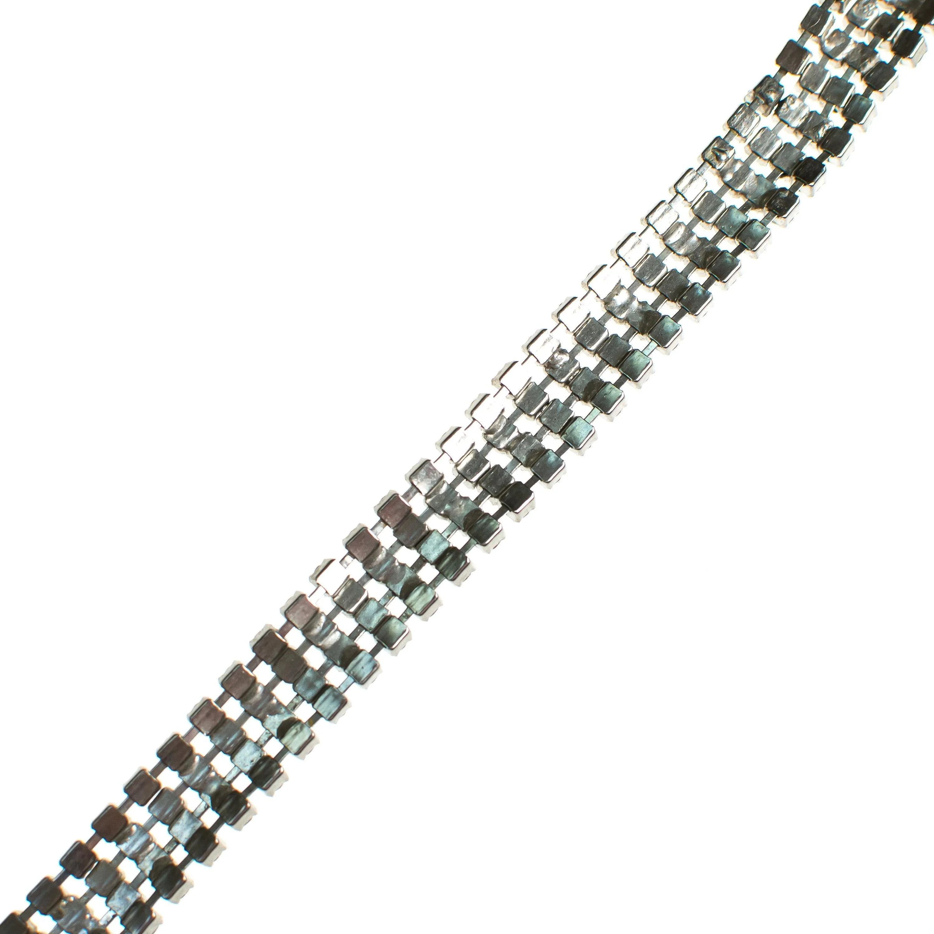 Vintage Art Deco Four Row Rhinestone Choker Necklace Set in Silver Tone