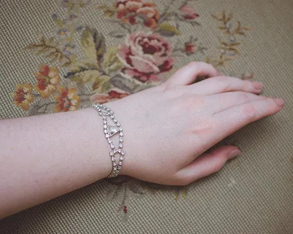 Vintage Art Deco Rhinestone Diamond Look Bracelet