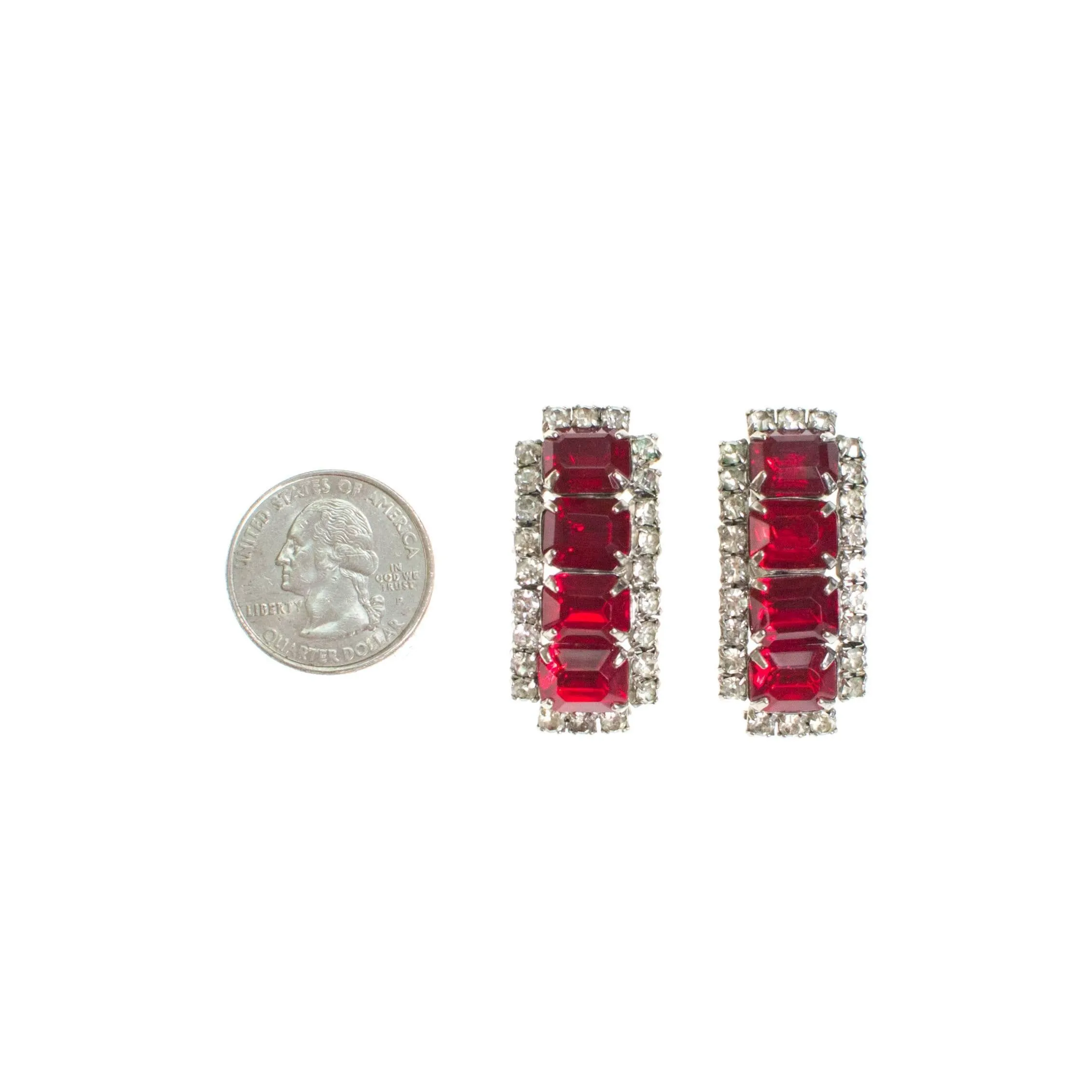 Vintage Art Deco Ruby Red Rhinestone Statement Earrings