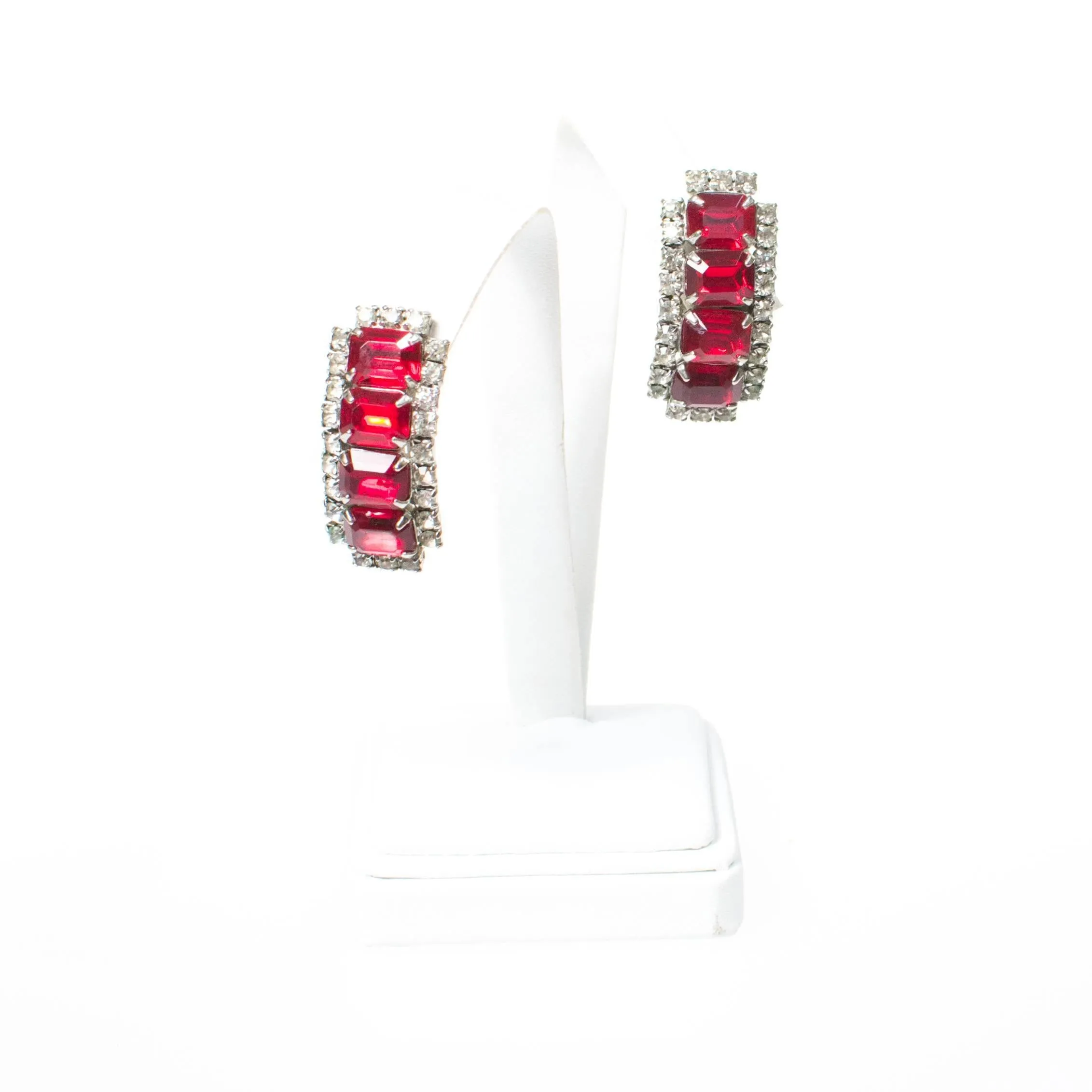 Vintage Art Deco Ruby Red Rhinestone Statement Earrings