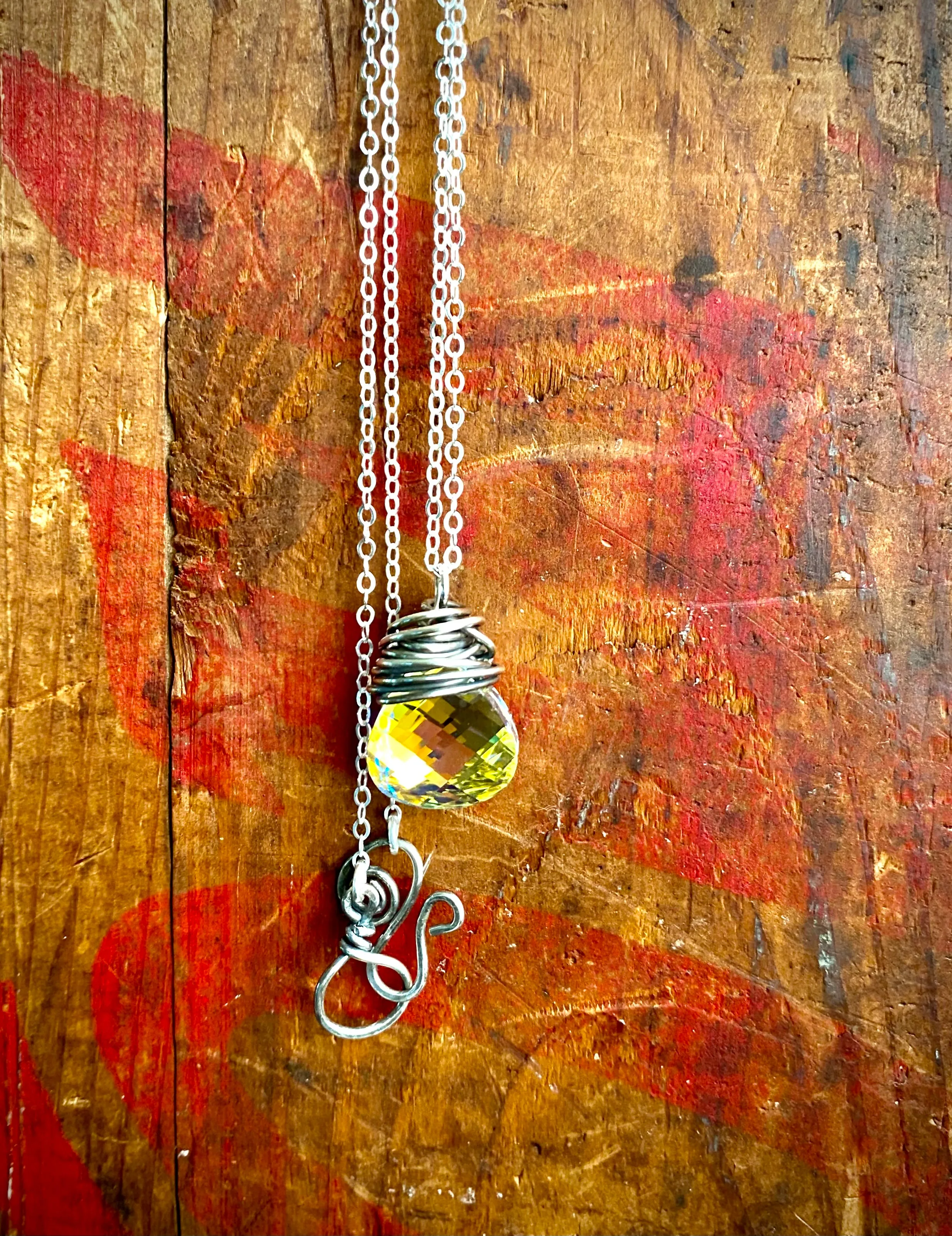 Vintage Aurora Borealis Crystal & Sterling Silver Necklace | Handcrafted Jewelry