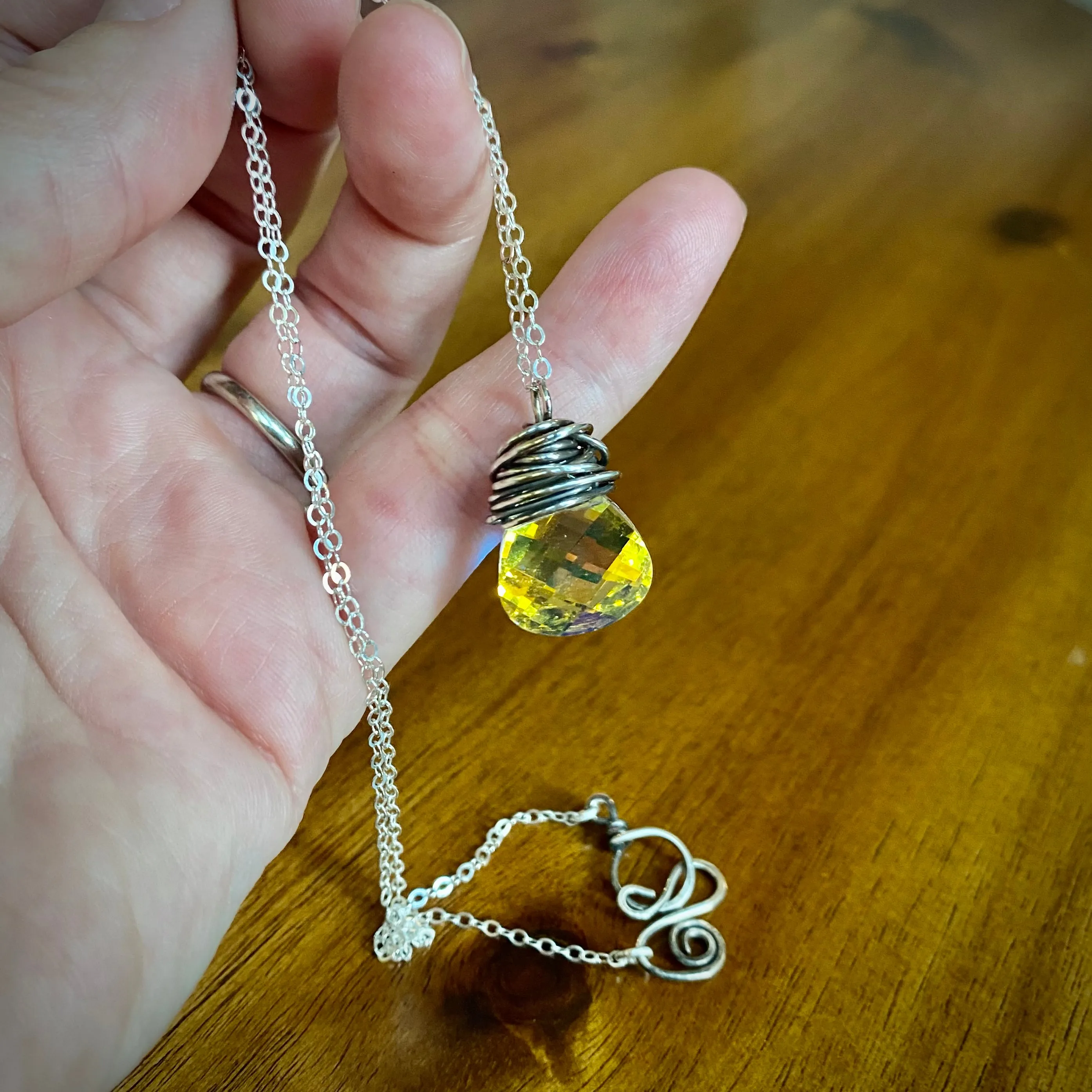 Vintage Aurora Borealis Crystal & Sterling Silver Necklace | Handcrafted Jewelry