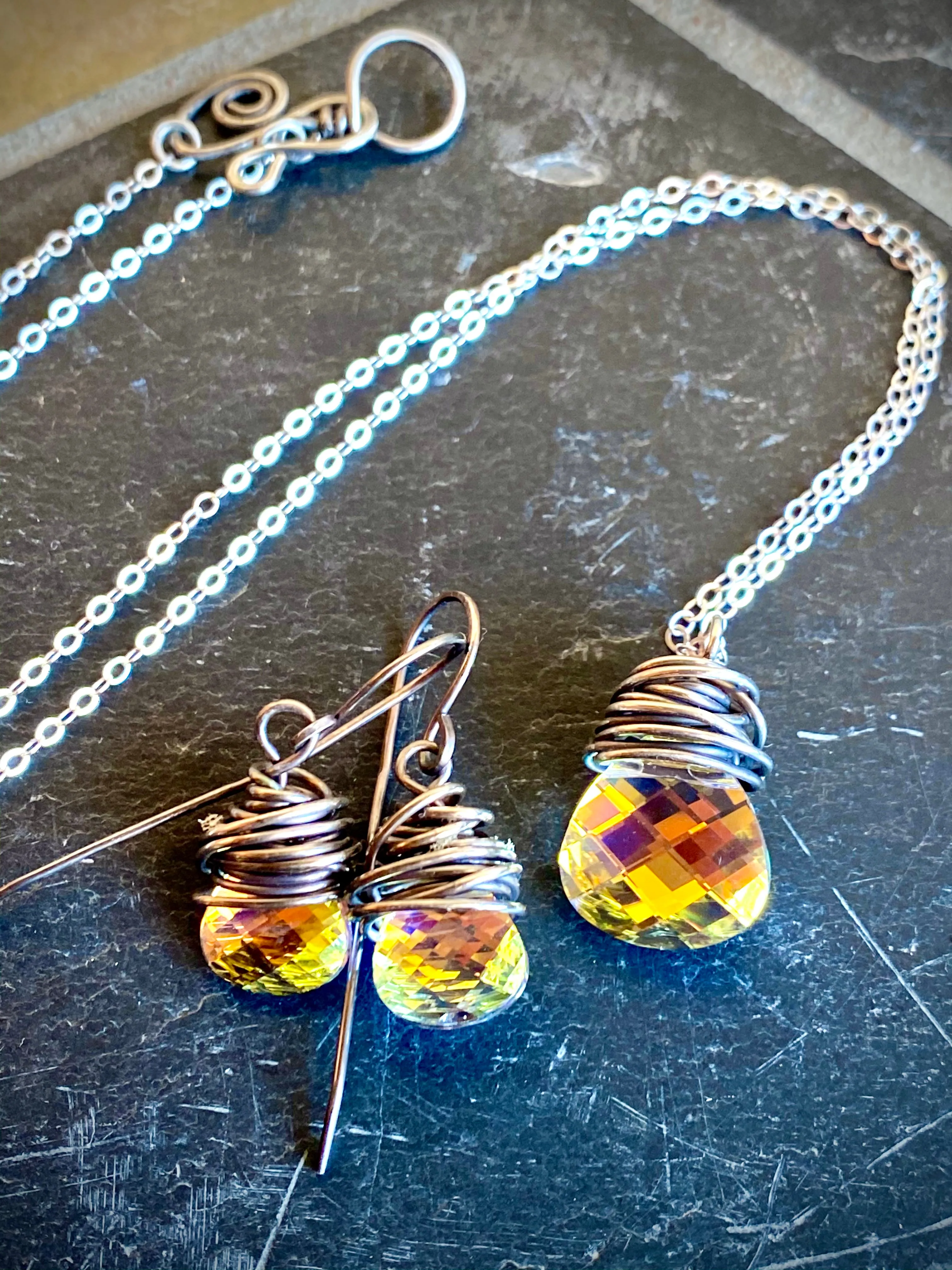 Vintage Aurora Borealis Crystal & Sterling Silver Necklace | Handcrafted Jewelry