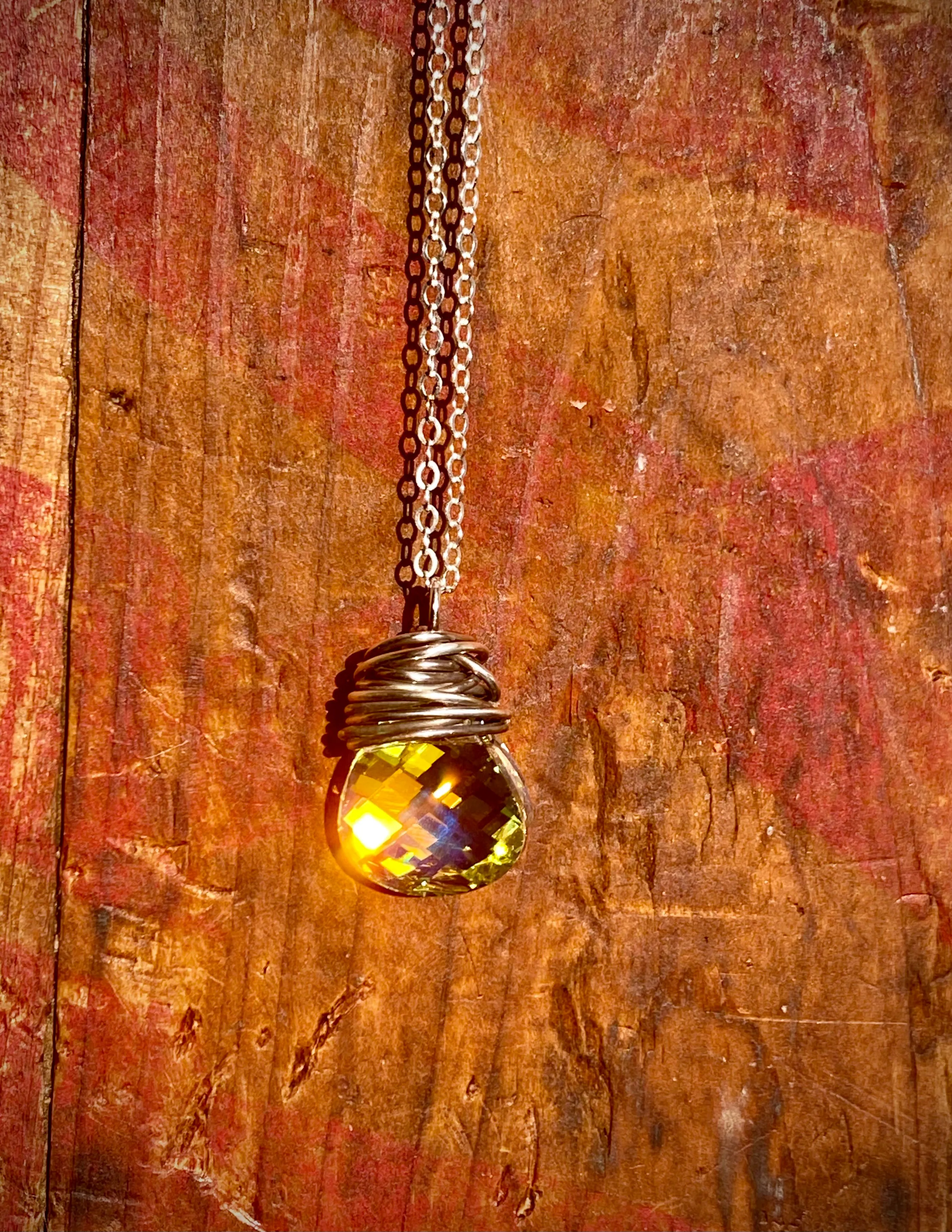 Vintage Aurora Borealis Crystal & Sterling Silver Necklace | Handcrafted Jewelry