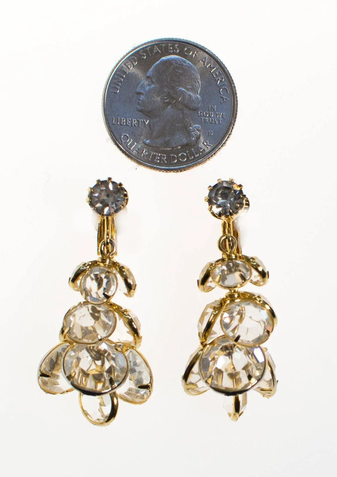 Vintage Bezel Set Crystal Dangling Chandelier Statement Earrings