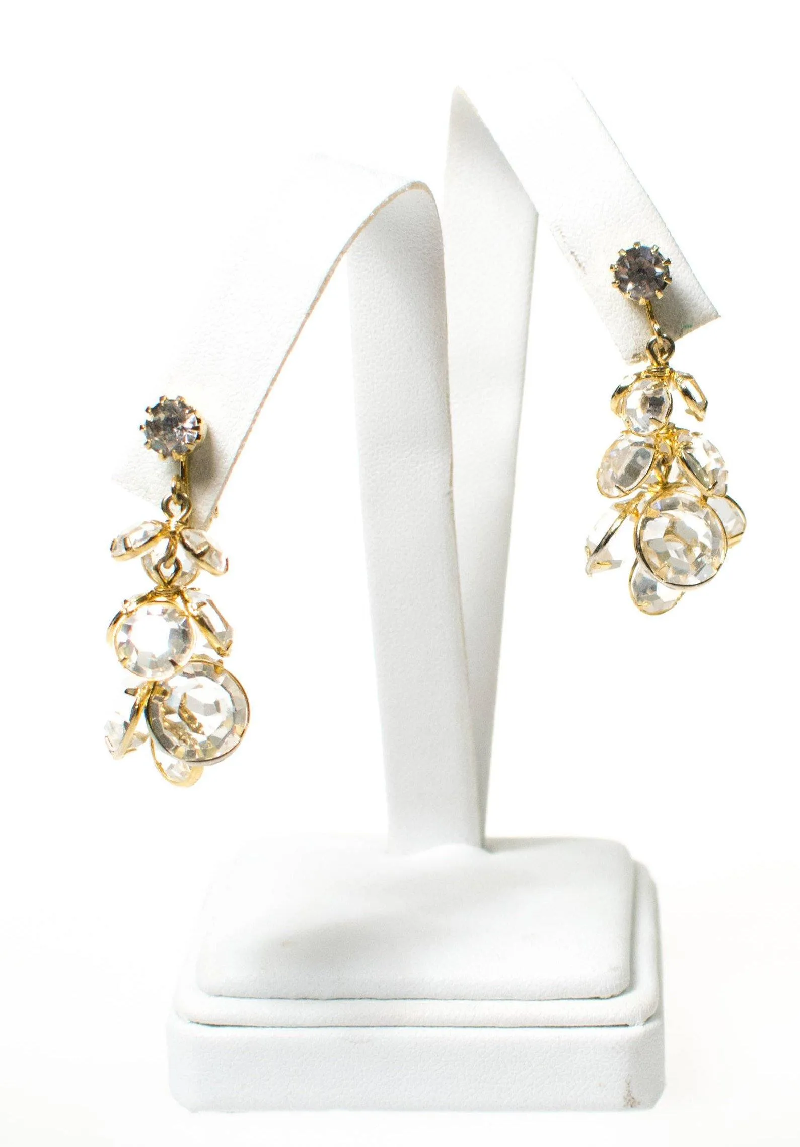 Vintage Bezel Set Crystal Dangling Chandelier Statement Earrings