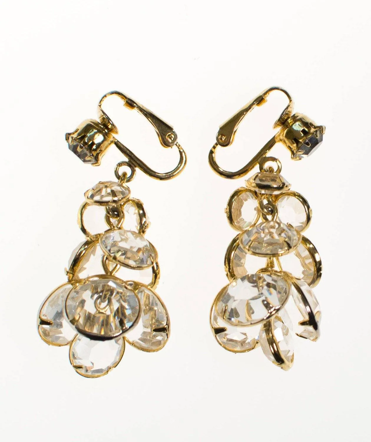 Vintage Bezel Set Crystal Dangling Chandelier Statement Earrings