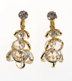 Vintage Bezel Set Crystal Dangling Chandelier Statement Earrings