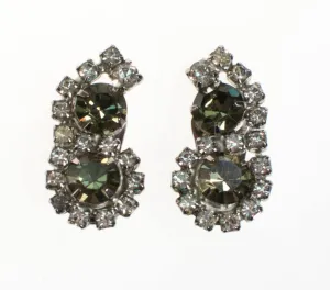 Vintage Black Diamond and Clear Crystal Rhinestone Earrings