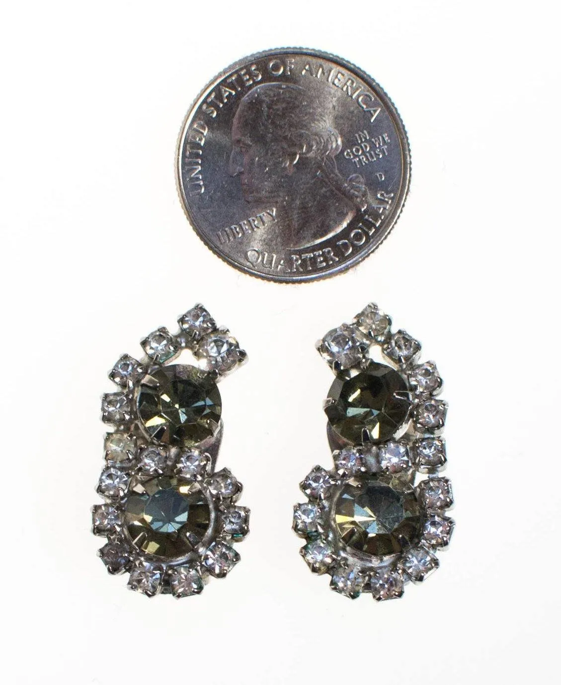 Vintage Black Diamond and Clear Crystal Rhinestone Earrings