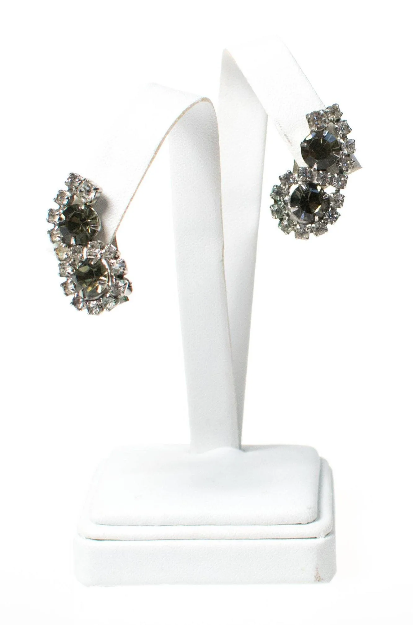 Vintage Black Diamond and Clear Crystal Rhinestone Earrings