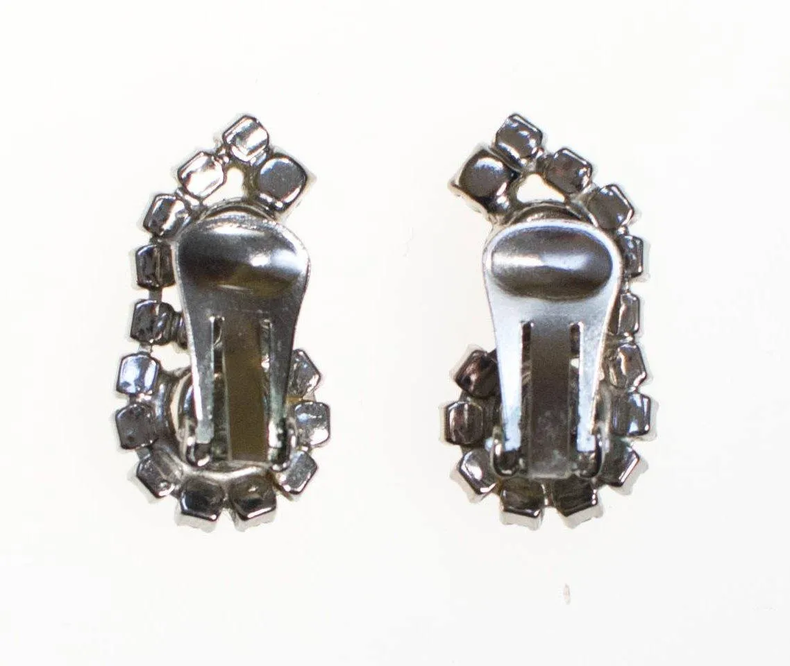 Vintage Black Diamond and Clear Crystal Rhinestone Earrings