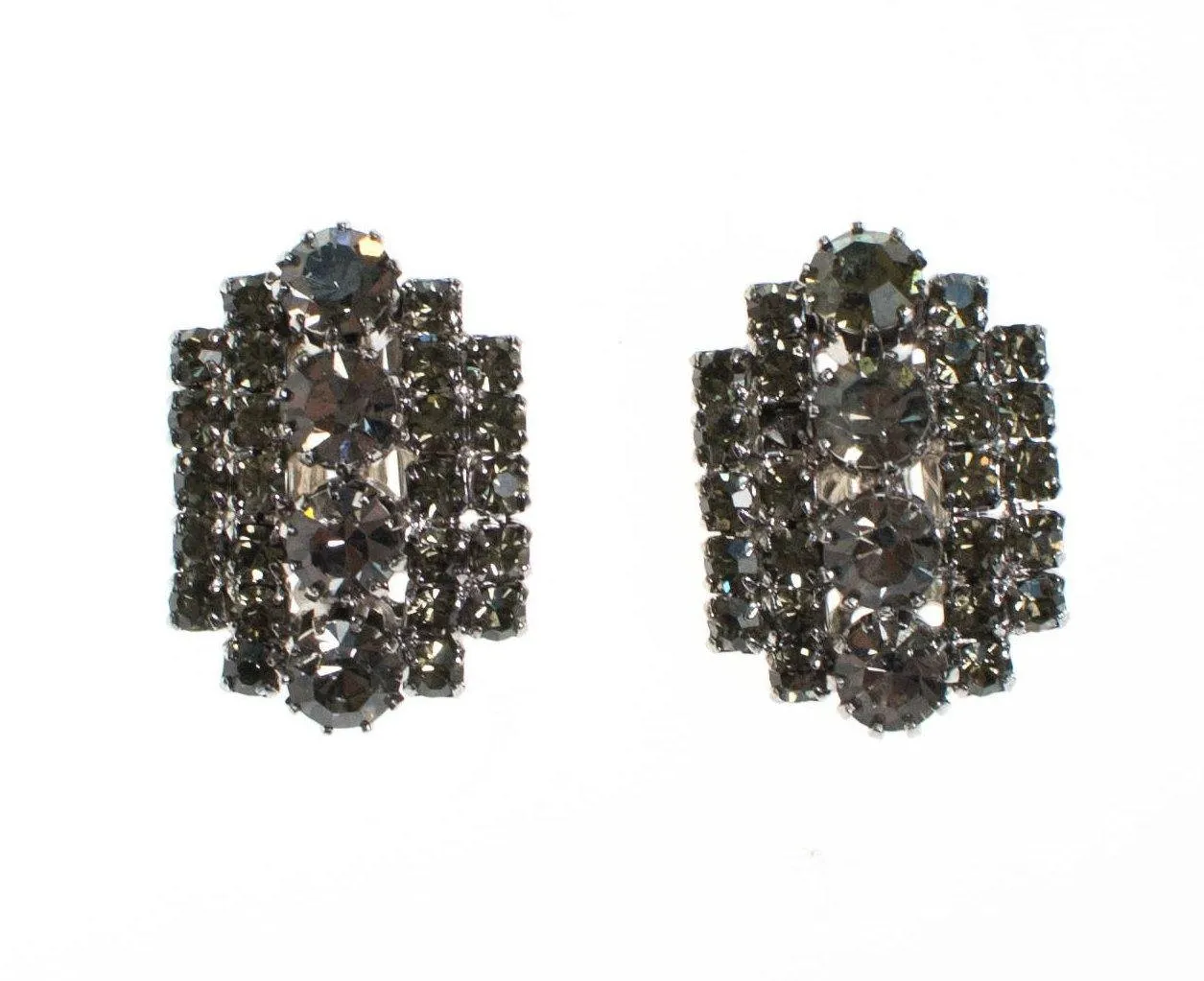 Vintage Black Diamond Crystal Rhinestone Earrings, Clip On