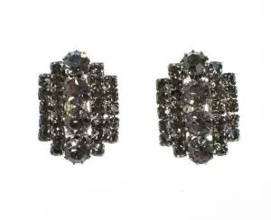 Vintage Black Diamond Crystal Rhinestone Earrings, Clip On