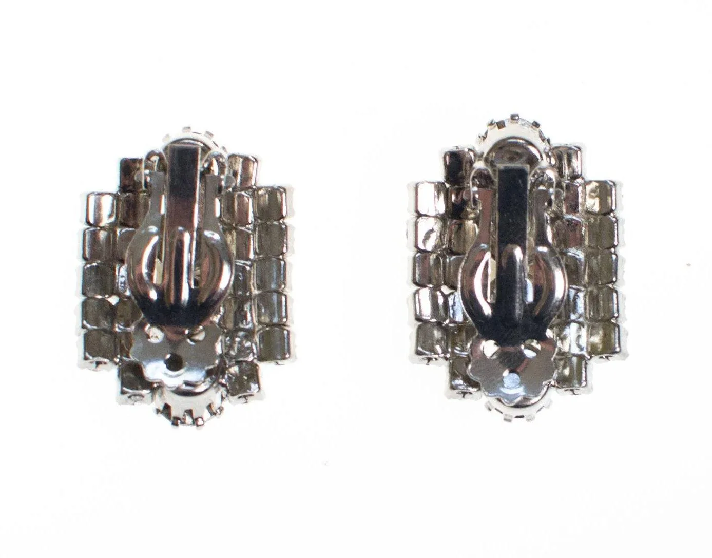 Vintage Black Diamond Crystal Rhinestone Earrings, Clip On