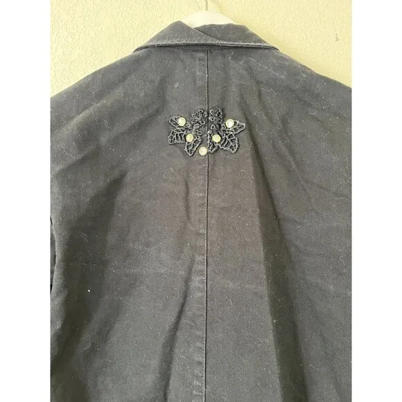 Vintage Cactus California Womens Floral Embellished Blazer Jacket Small Black