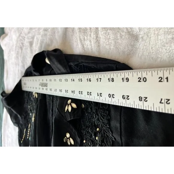 Vintage Cactus California Womens Floral Embellished Blazer Jacket Small Black