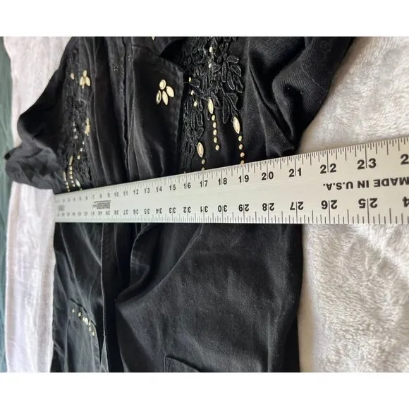 Vintage Cactus California Womens Floral Embellished Blazer Jacket Small Black