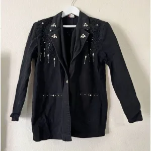 Vintage Cactus California Womens Floral Embellished Blazer Jacket Small Black