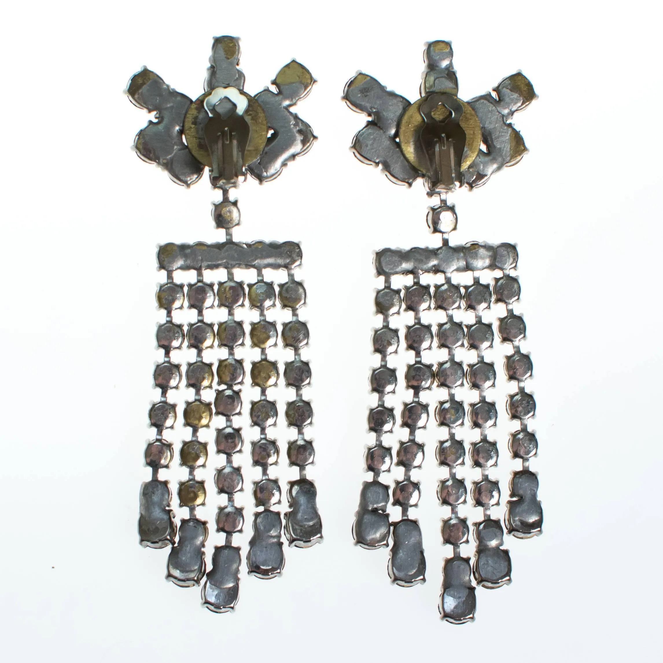 Vintage Clear and Crystal and Jet Black Rhinestone Chandelier Earrings