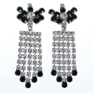 Vintage Clear and Crystal and Jet Black Rhinestone Chandelier Earrings