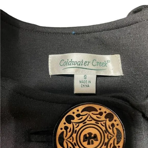 Vintage Coldwater Creek Blazer Career Formal Big Wood Buttons Stretch Top Gray