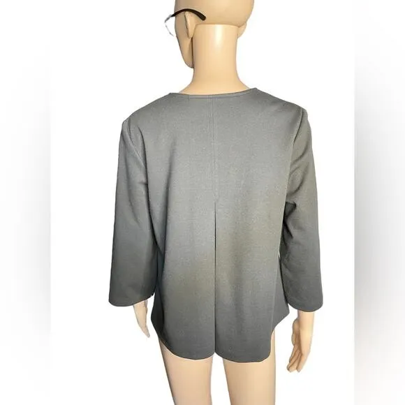 Vintage Coldwater Creek Blazer Career Formal Big Wood Buttons Stretch Top Gray