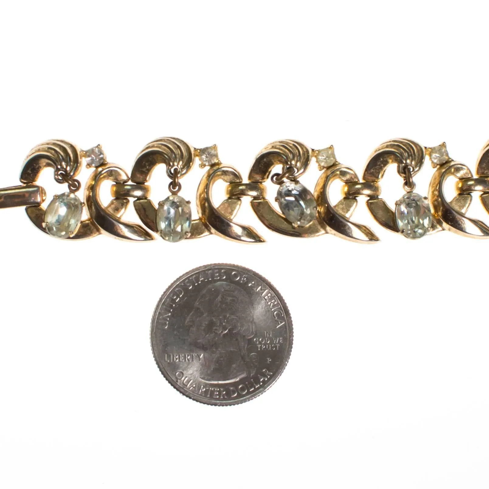 Vintage Crown Trifari Bracelet with Dangling Rhinestones