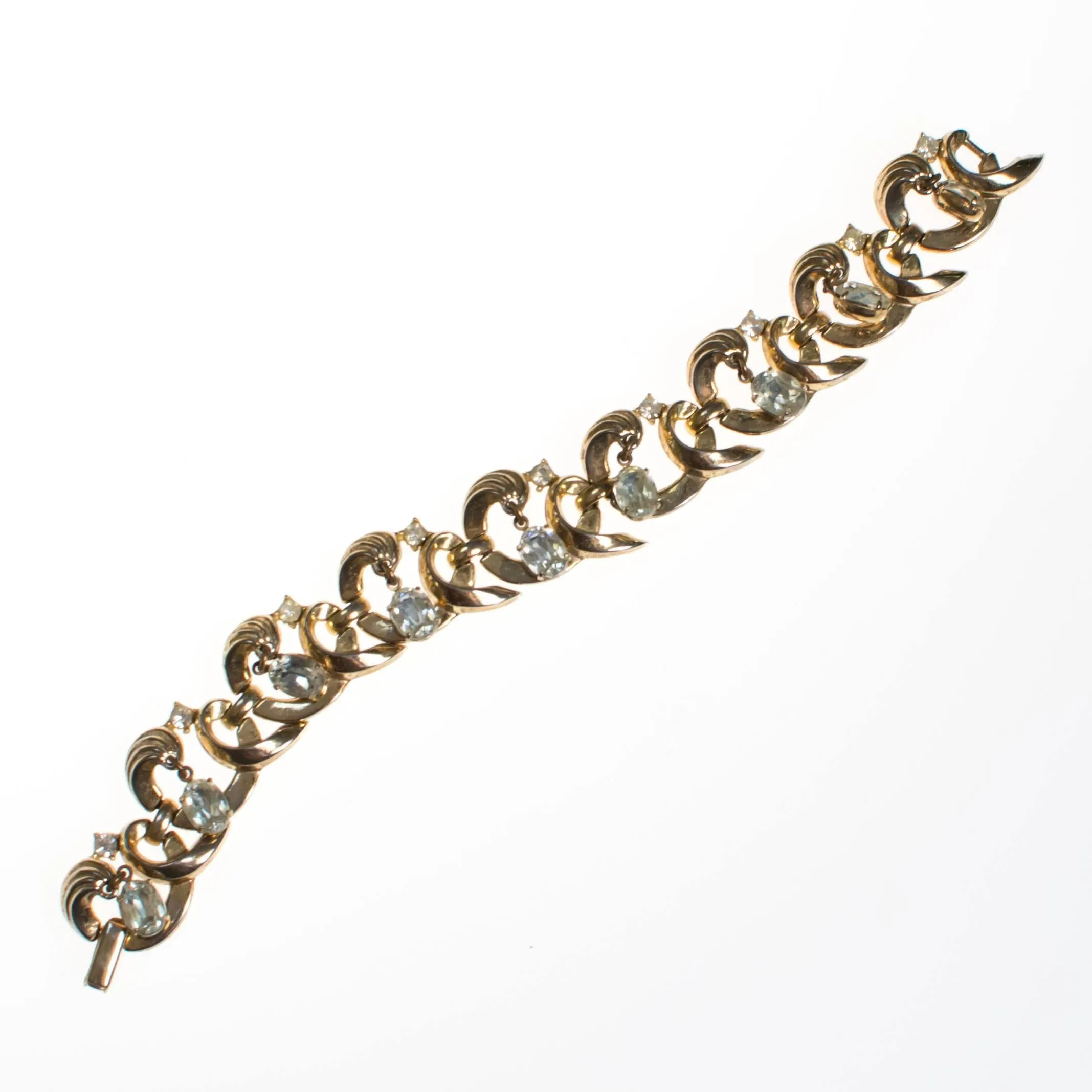 Vintage Crown Trifari Bracelet with Dangling Rhinestones