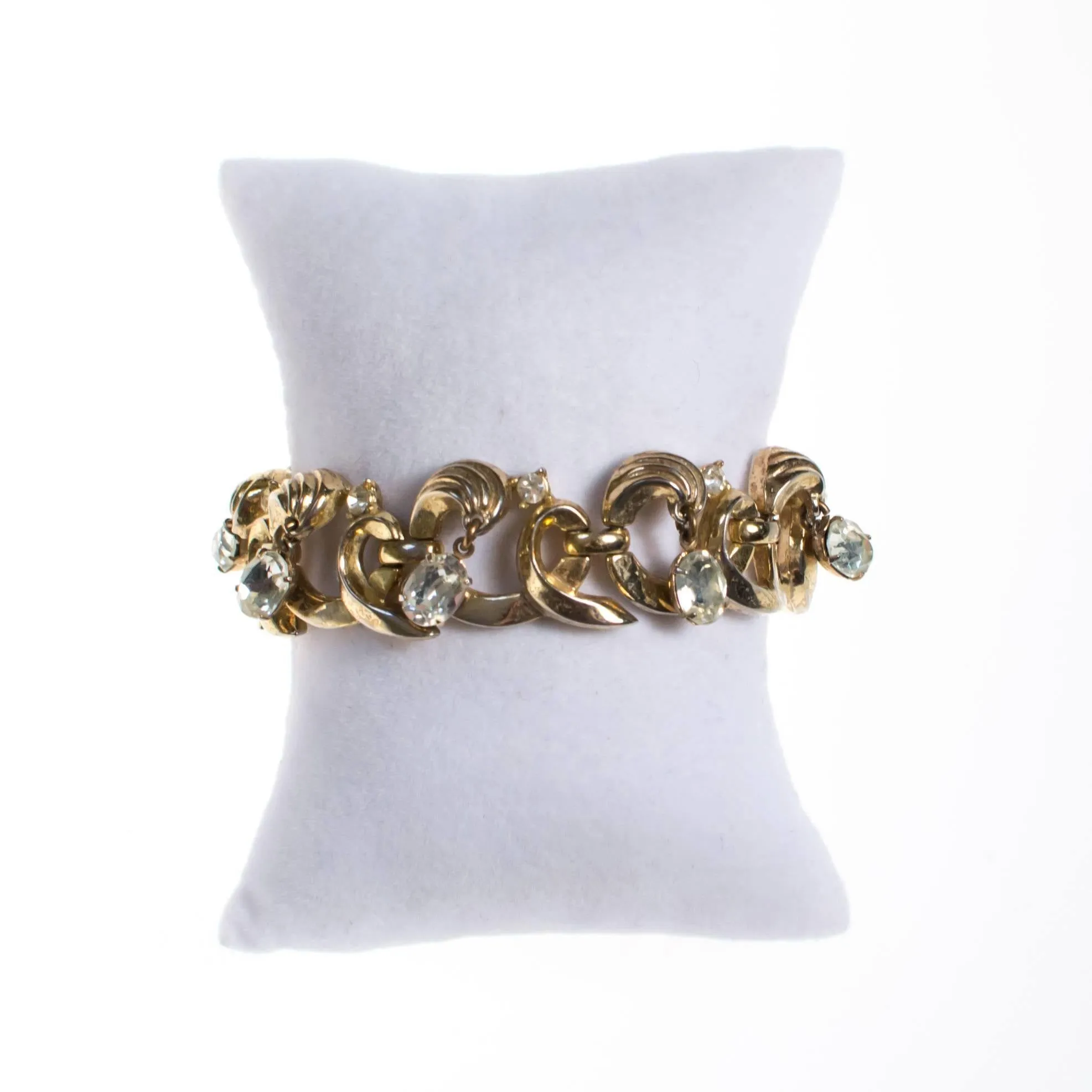 Vintage Crown Trifari Bracelet with Dangling Rhinestones