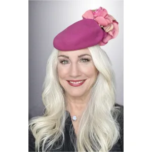 Vintage Doll Hat Miniature Hat Doll Fascinator 1930s Dark Pink Big Flowers Womens  O/S