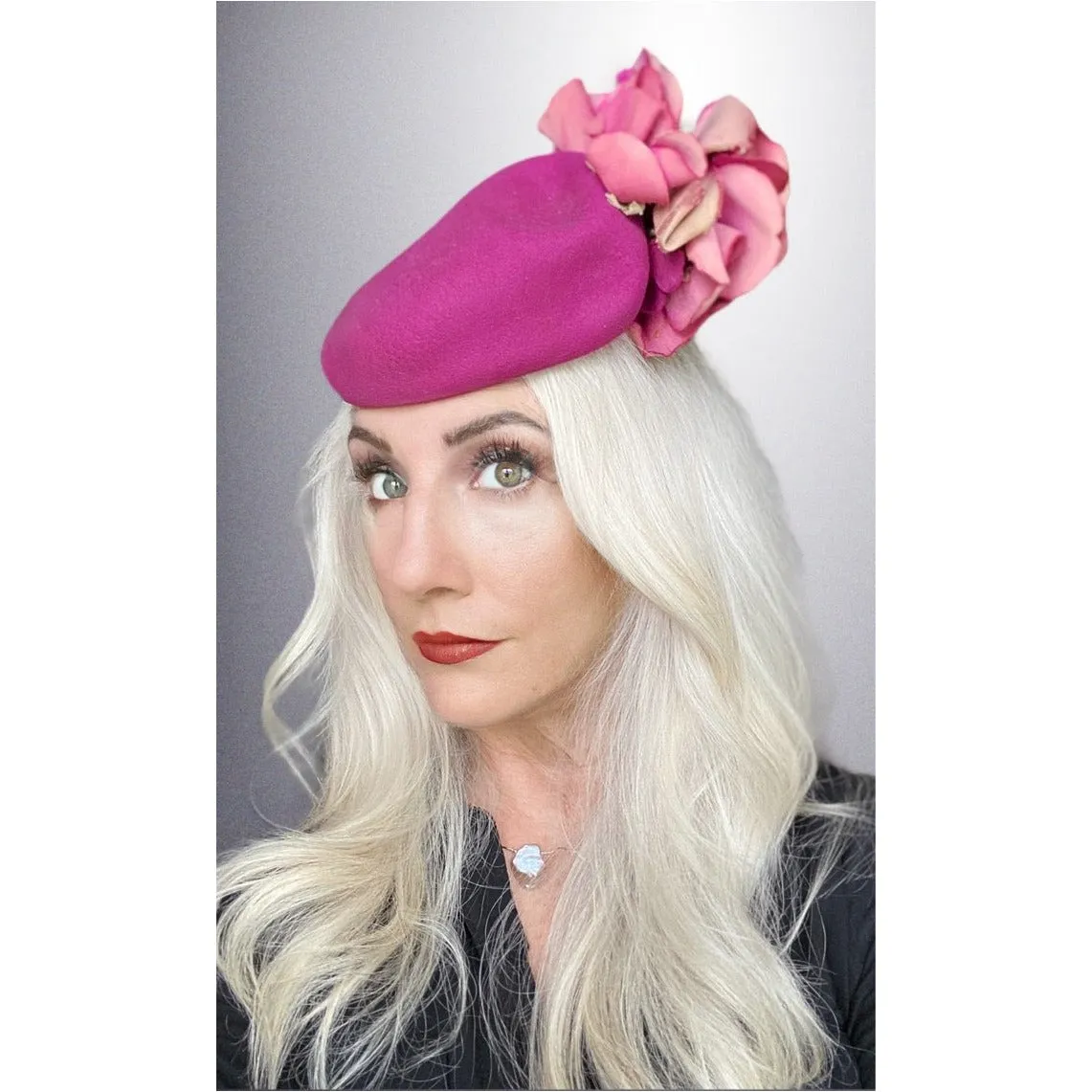 Vintage Doll Hat Miniature Hat Doll Fascinator 1930s Dark Pink Big Flowers Womens  O/S