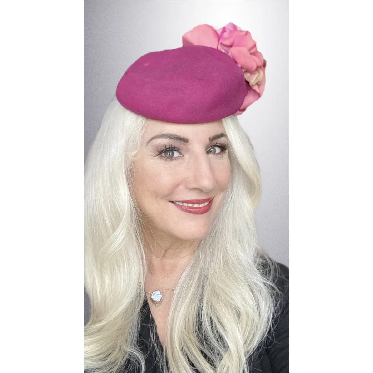 Vintage Doll Hat Miniature Hat Doll Fascinator 1930s Dark Pink Big Flowers Womens  O/S