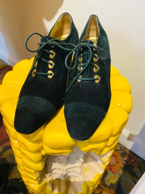Vintage Escada Green Suede Heart Detail Lace-Ups 7.5