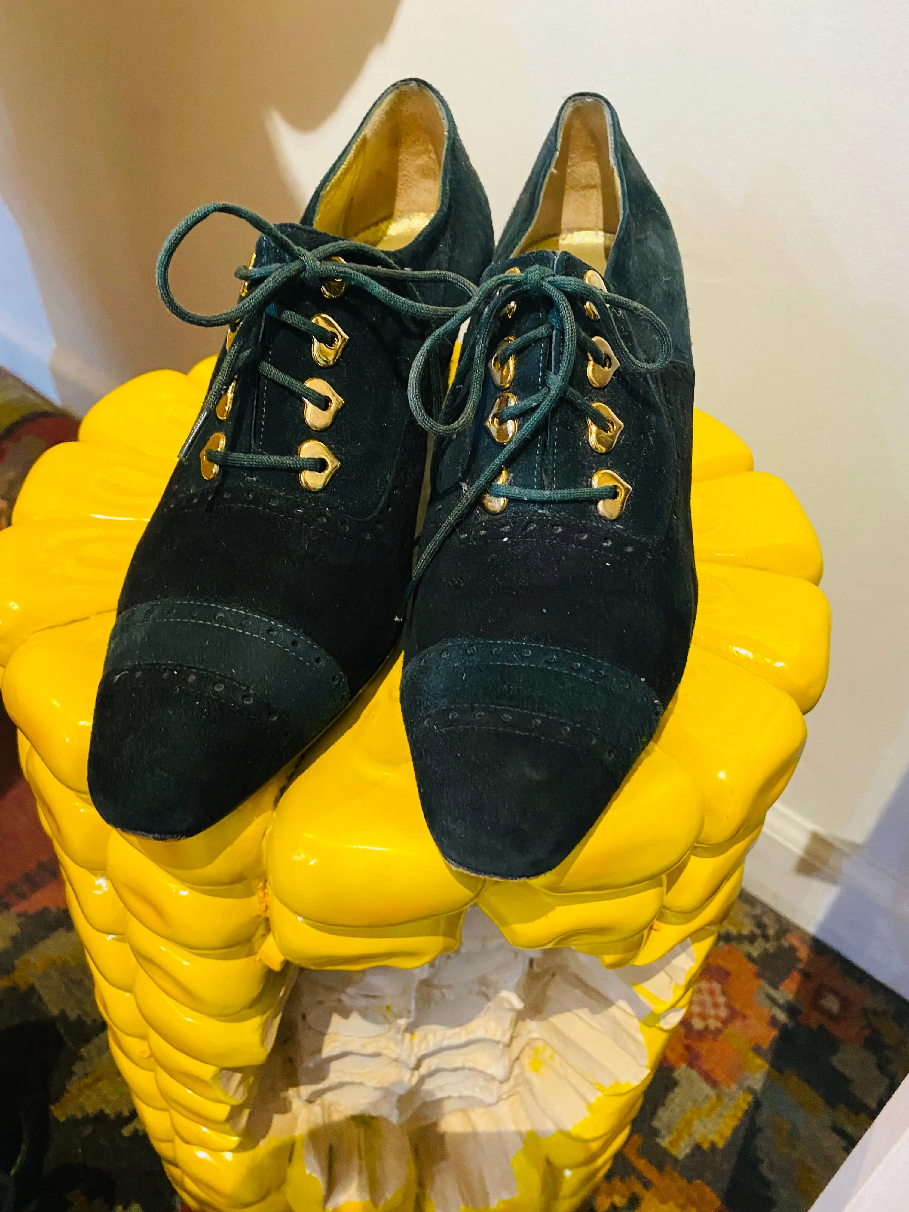 Vintage Escada Green Suede Heart Detail Lace-Ups 7.5