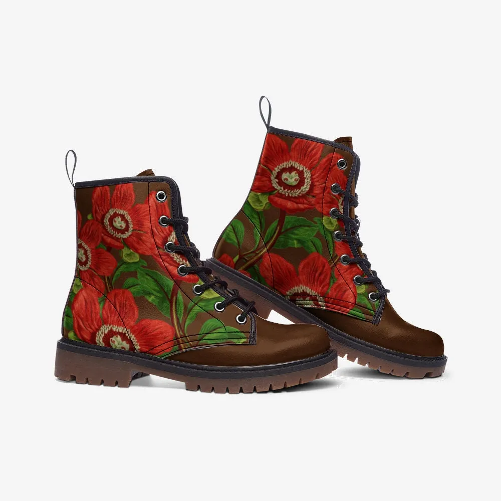 Vintage Flowers Brown Vegan Leather Unisex Boots