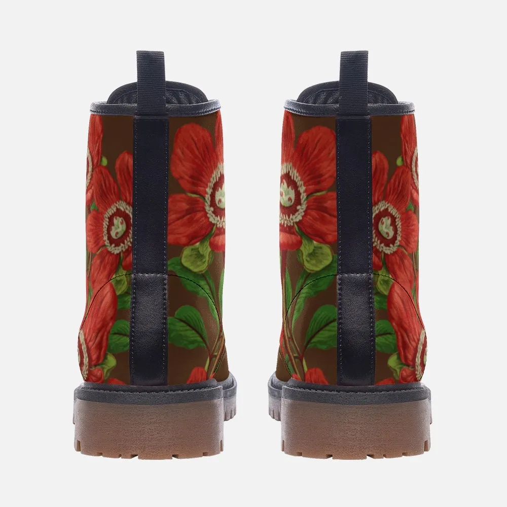 Vintage Flowers Brown Vegan Leather Unisex Boots