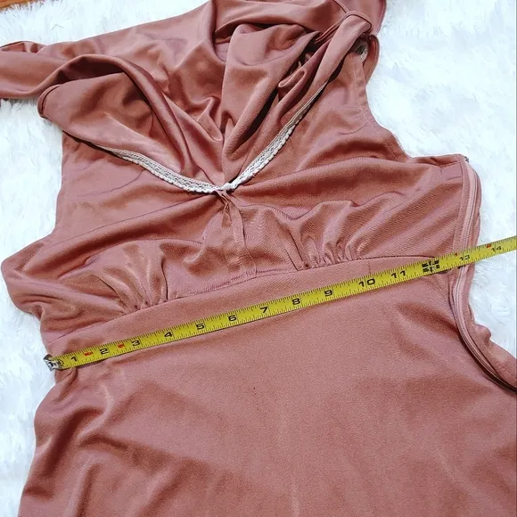 Vintage Flowy Overlay Formal Dress - Copper Pink