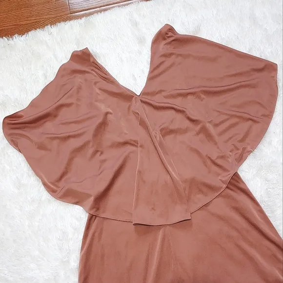 Vintage Flowy Overlay Formal Dress - Copper Pink
