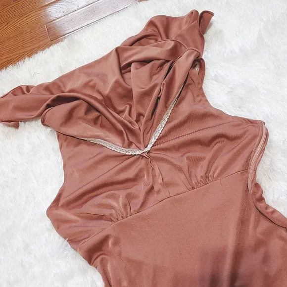 Vintage Flowy Overlay Formal Dress - Copper Pink